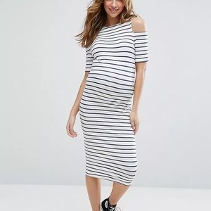 ASOS Maternity Cold Shoulder Bodycon Stripe Dress